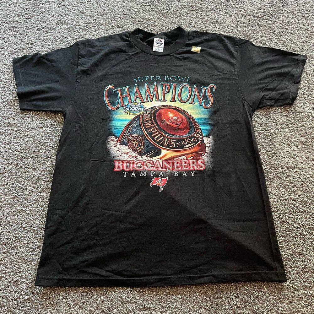 NEW Vintage Tampa Bay Buccaneers Super Bowl 37 Ring T Shirt Black‎ Mens L 2003